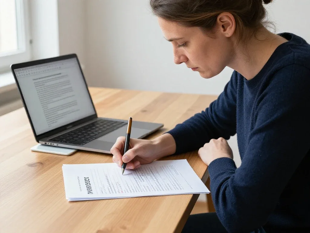Femme française organisant son travail sur un bureau pour clarifier le quotidien sans jargon.